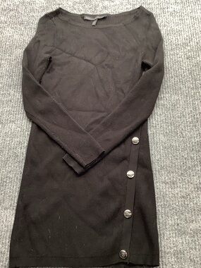White House Black Market Black Long-Sleeve Button-Accent Knit Dress